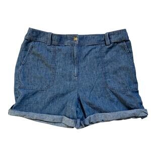 Talbots Shorts Blue Linen Blend Casual Size 12 Lightweight Cuffed Flat Front